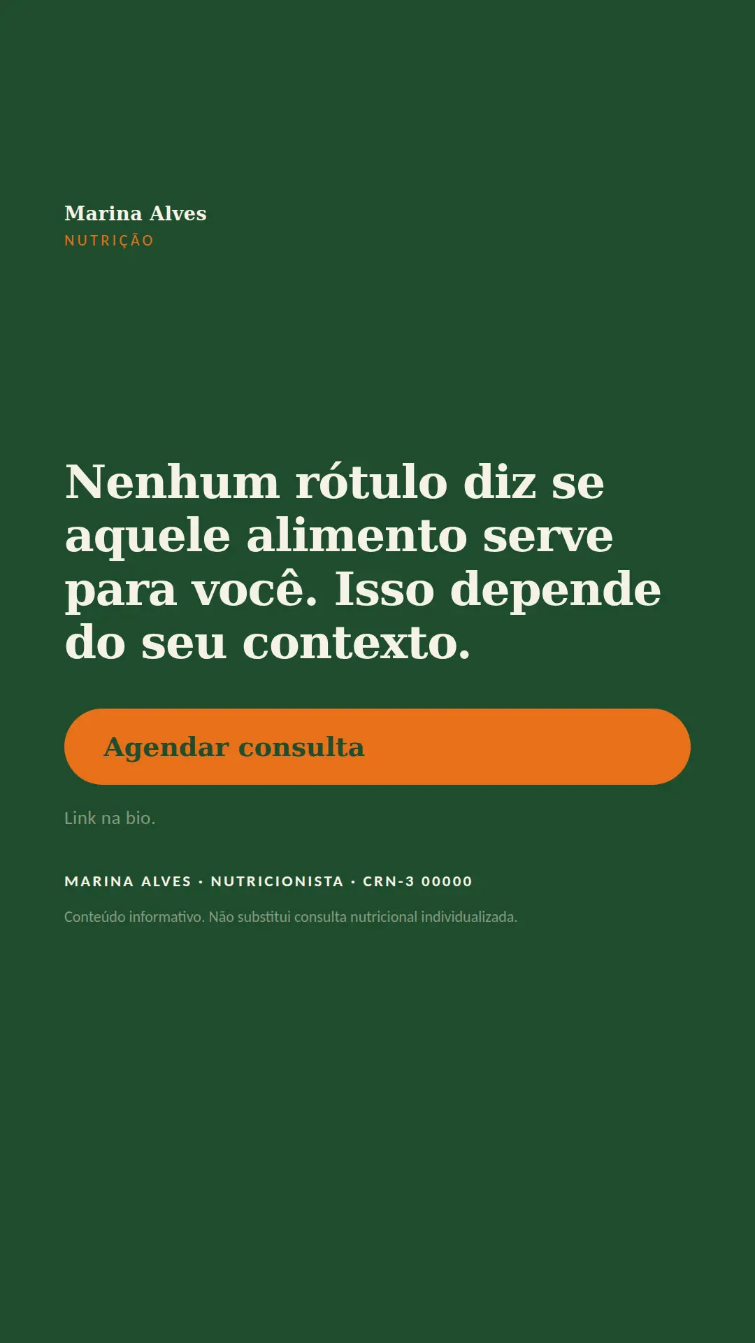 Exemplo de story para Nutrição — tela 3 de 3
