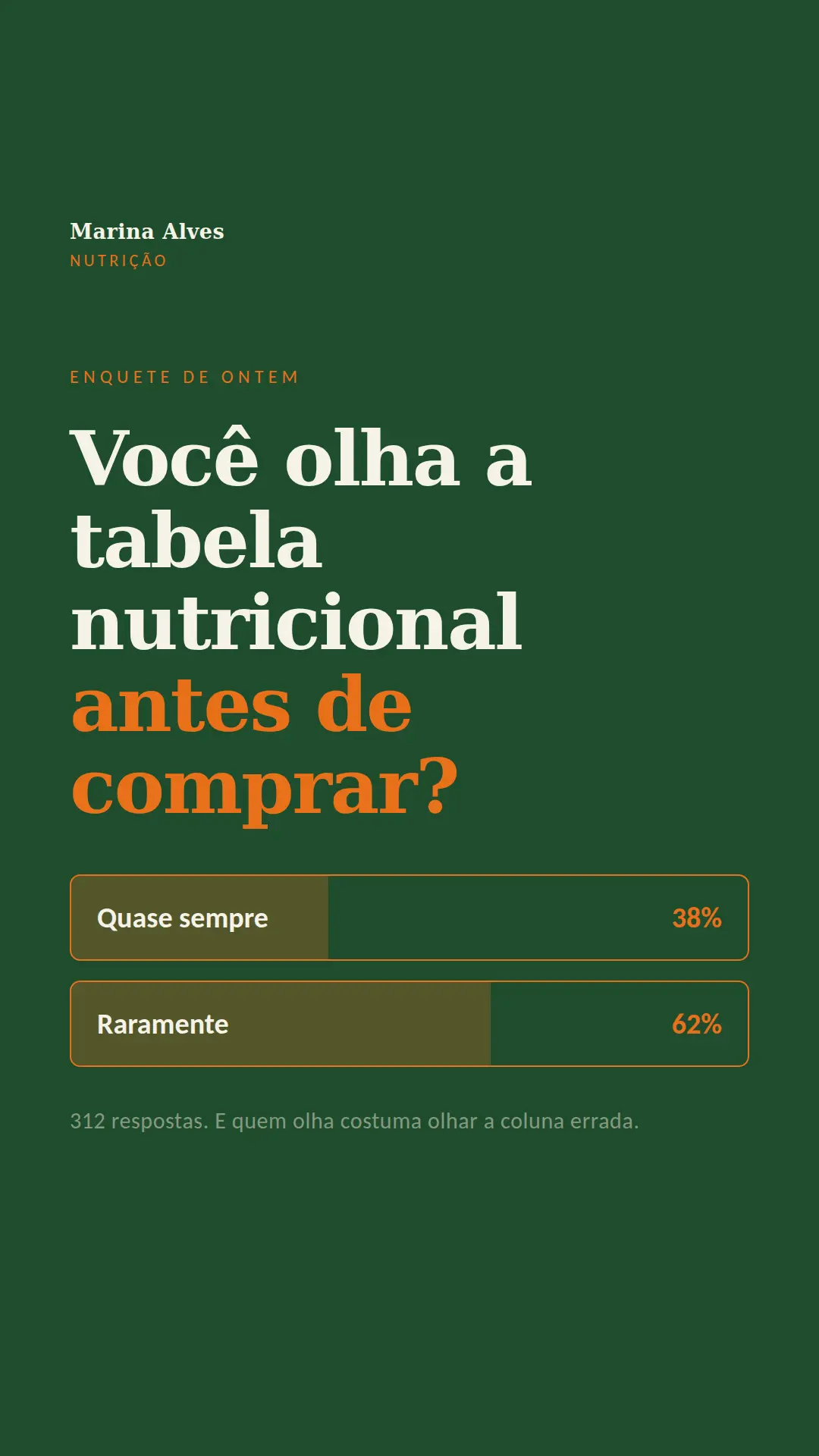 Exemplo de story para Nutrição — tela 1 de 3