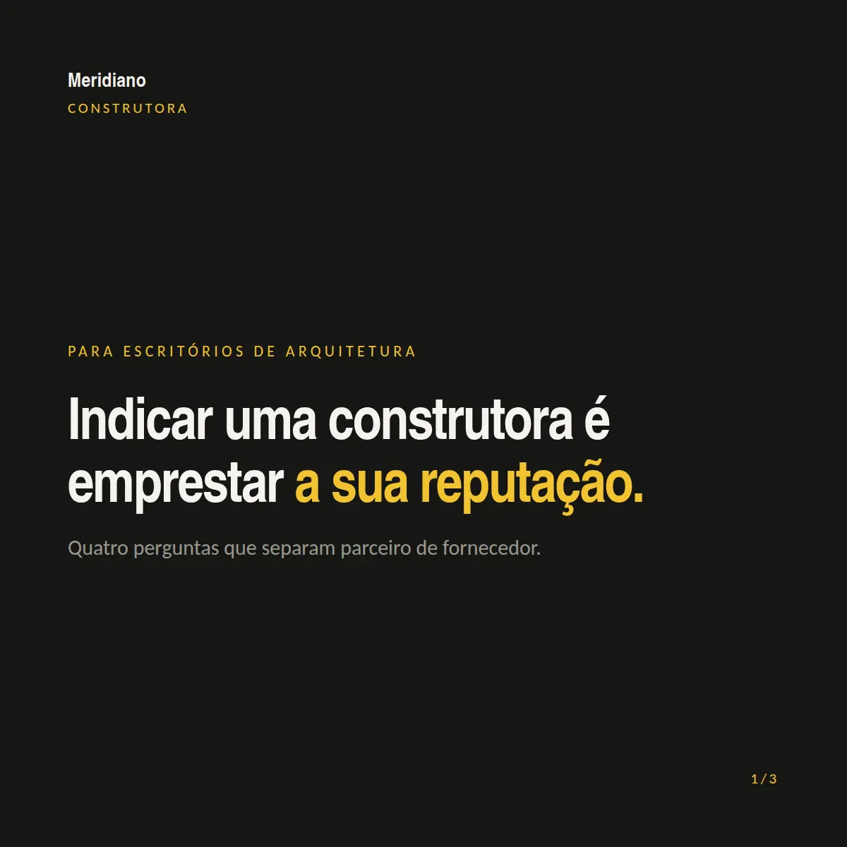 Exemplo de post de LinkedIn para Construção — tela 1 de 3