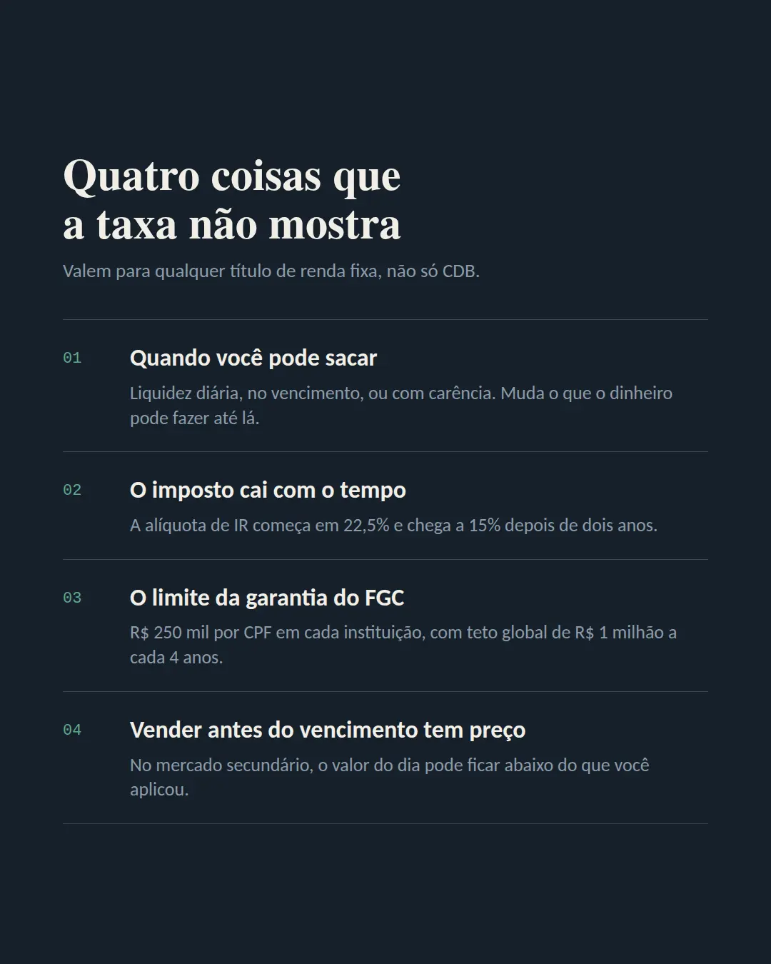 Exemplo de carrossel para Finanças — tela 2 de 3
